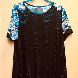 Beautiful Black Dress with Blue & Cream